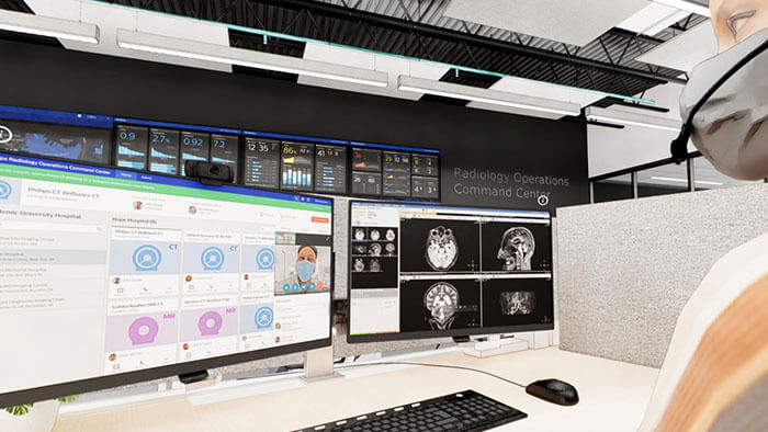 Artist’s rendering of Philips Radiology Operations Command Center (ROCC) showing experts providing remote virtual assistance
