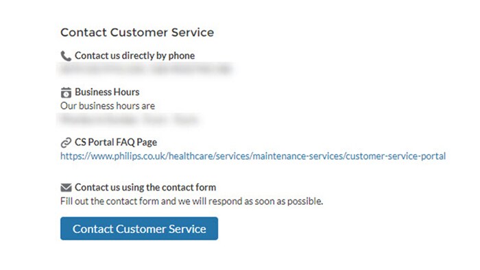 Contact customer service section